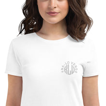 Load image into Gallery viewer, KLV LOGO Woman's White Embroidered short sleeve t-shirt